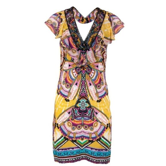 Roberto Cavalli Dresses & Skirts - ROBERTO CAVALLI yellow pattern short sleeve mini dress